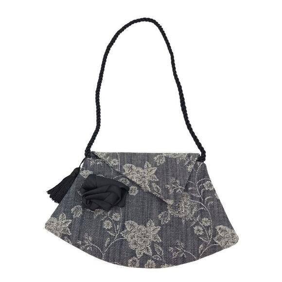 Handmade Mini Purse Bag Rose Gray Black Rope Strap Dance Gift Floral Christmas - Picture 1 of 11